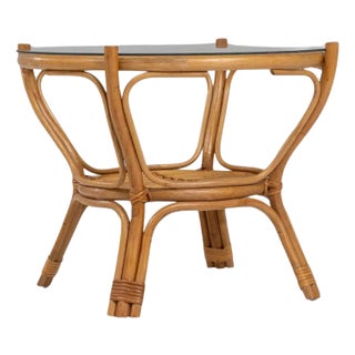 20th Century French Bamboo Coffee Table With Glass Top For Sale
