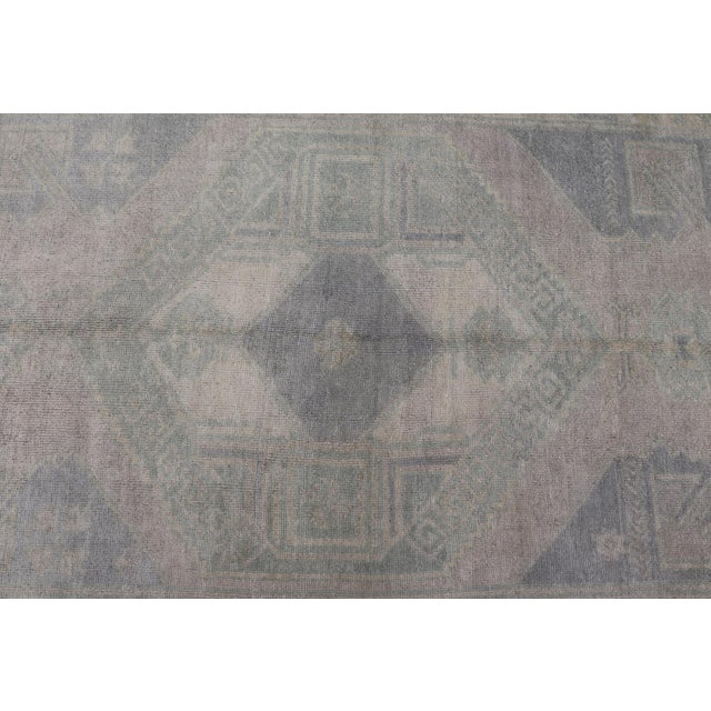 Gray Muted Turkish Oushak Carpet With Two Diamond Medallions in Blue and Gray For Sale - Image 8 of 12