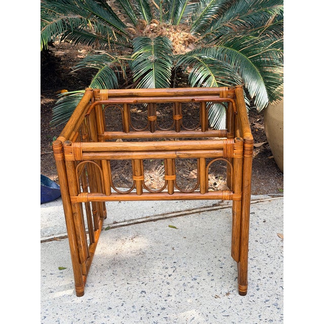 Rattan Bamboo Side Tables Pair For Sale - Image 9 of 12