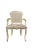 Weave Back Armchair With Patterned Gray Seat For Sale