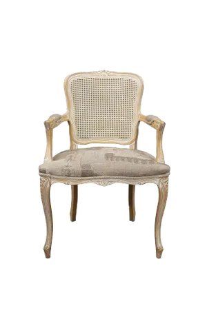 Weave Back Armchair With Patterned Gray Seat