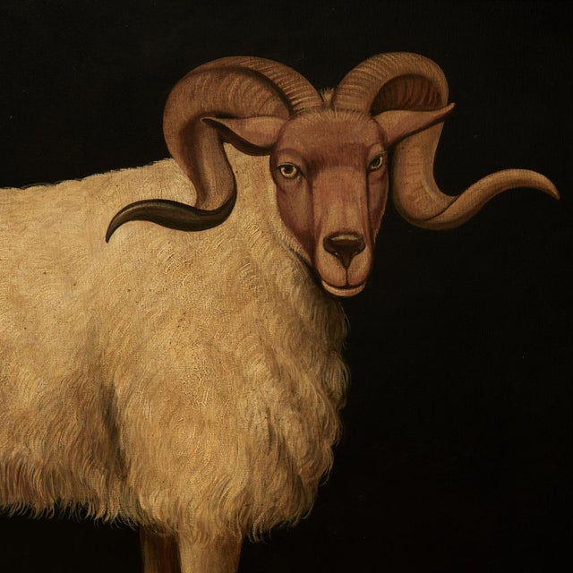 Textile Pair of Large Vintage Paintings of a Ram by Skilling For Sale - Image 7 of 14