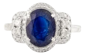 14k Gold Natural Blue Sapphire Cluster Diamond Wedding Ring Size 5.5