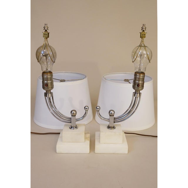 1930s Art Deco Streamline Moderne Stepped Marble Chrome Table Lamps by Donald Deskey - a Pair For Sale - Image 12 of 12