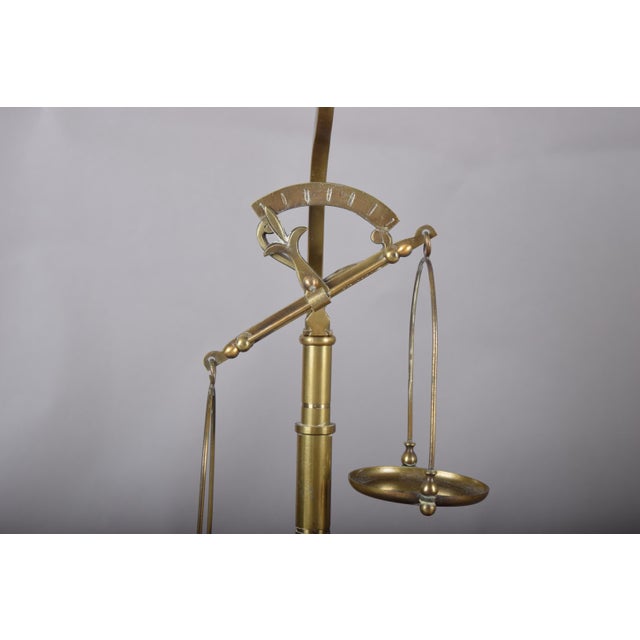 Black Brass Balance Scale Table Lamp with Drawer Base and Pleated Shade, 1950s For Sale - Image 8 of 14
