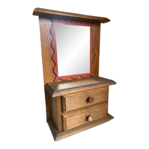 Vintage Rustic Pine Folk Art Scrollwork Mirrored Shelf, Circa 1950