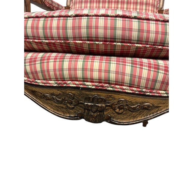 Pair of Late 20th Century French Country Louis XV Arm Chairs With Plaid Upholstery For Sale - Image 12 of 12