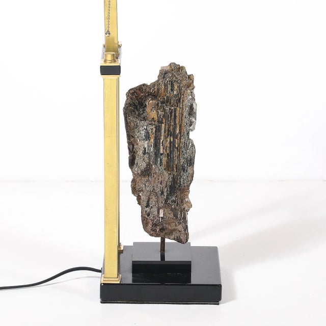 Mid-Century Rectilinear Black Lacquer & Brass Pyrite Specimen Table Lamp For Sale - Image 10 of 11