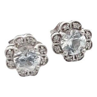 Natural Sapphire Diamond Stud Earrings 14k White Gold 1.62 TCW Certified For Sale