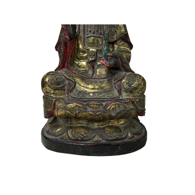 Wood Vintage Chinese Wooden Carved Home Guardian Kwan Yin Figure For Sale - Image 7 of 7