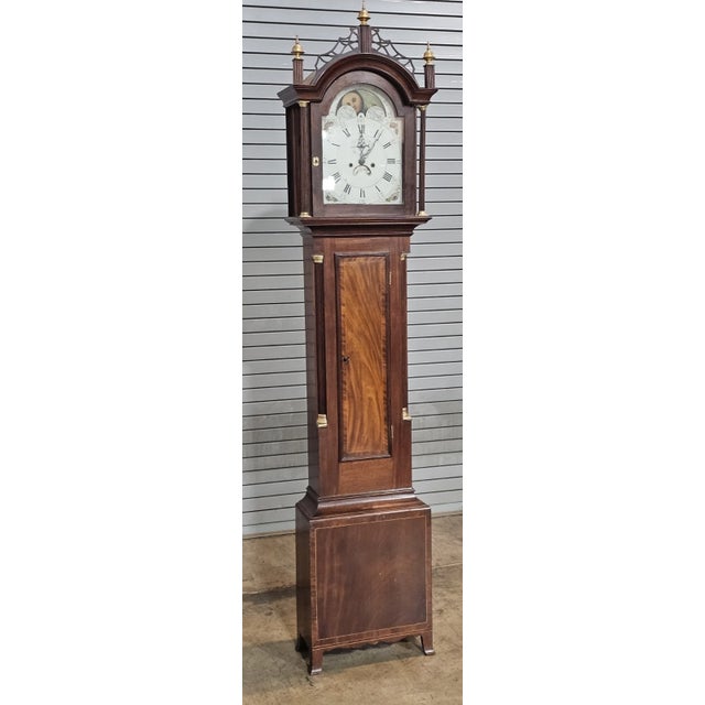 Antique Early 19 C New England Roxbury Style Tall Case Clock Wilson Dial For Sale - Image 4 of 15