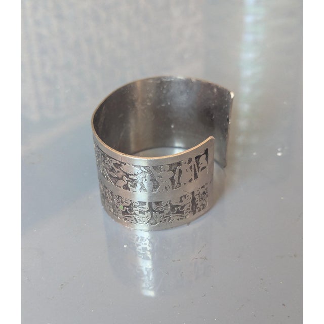 Mid Century Egyptian Silver Cuff With Incised Depiction of Cleopatra For Sale - Image 4 of 6