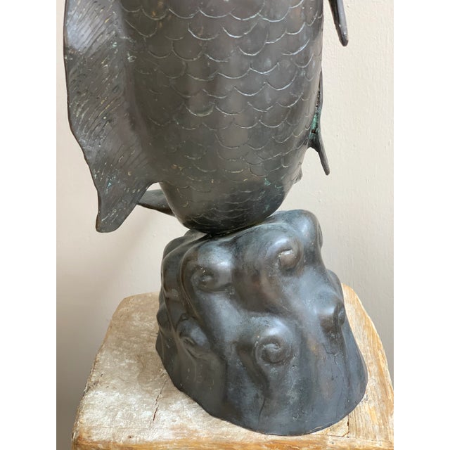 Black Large Asian Brass Jumping Fish Koi Vase For Sale - Image 8 of 10