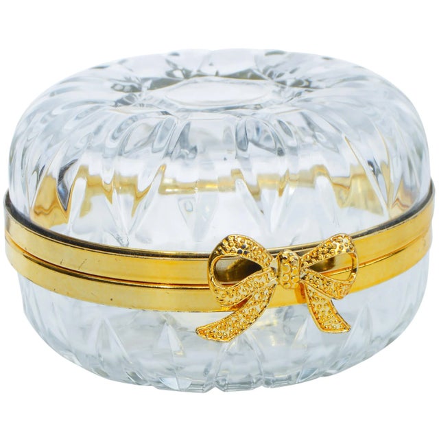 Vintage Crystal Candy Jar W/ Golden Design For Sale In New York - Image 6 of 6