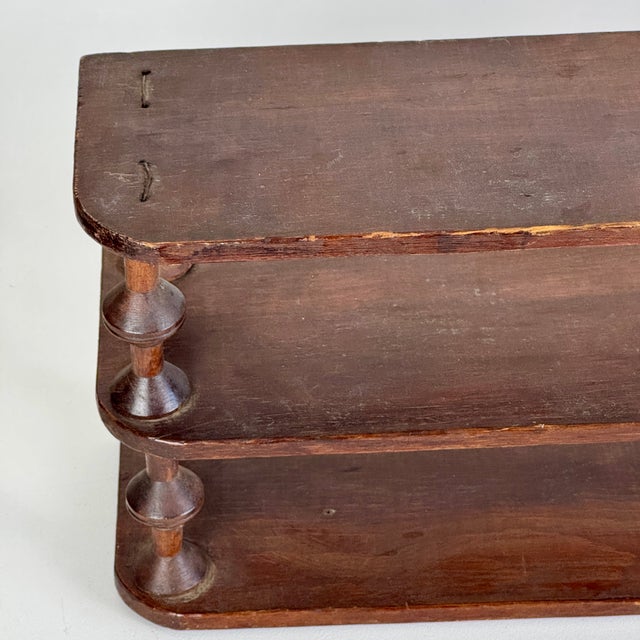 Wood Vintage French Salvaged Bobbin Reels 3 Tier Wood Shelving Unit, Table/Counter Top Etageres For Sale - Image 7 of 18