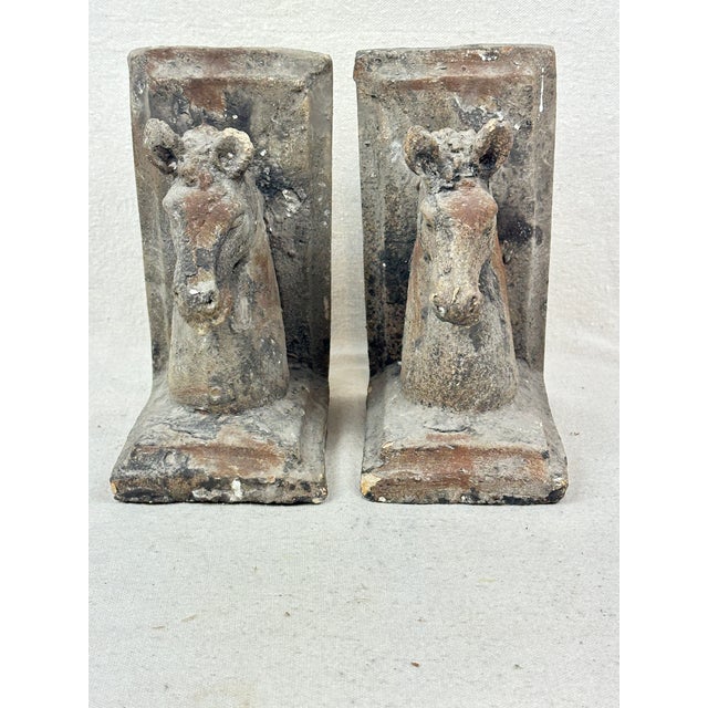 Vintage Weathered Equestrians Style Horse Bookends-a Pair For Sale - Image 4 of 6