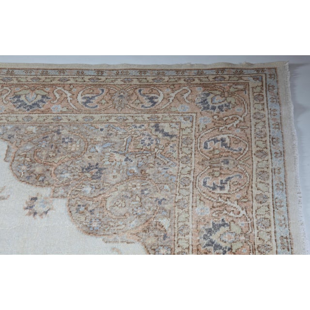 Beige Turkish Hand-Knotted Vintage Floor Rug – Medallion & Vinework in Soft Earth Tones - For Sale - Image 8 of 13