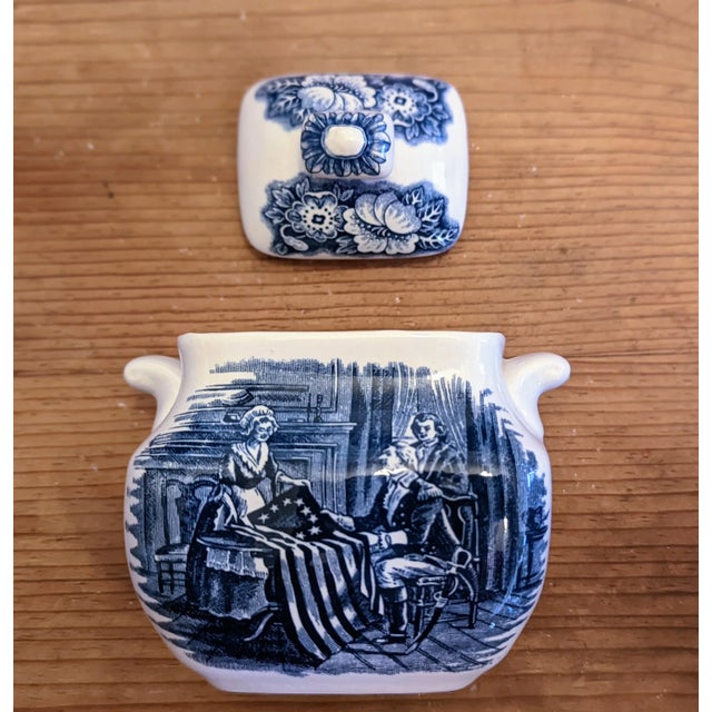 Blue 1970s Staffordshire Liberty Blue Coffee Cups/Saucers, Creamer, Sugar Bowl Service for 8- 19 Pieces For Sale - Image 8 of 10