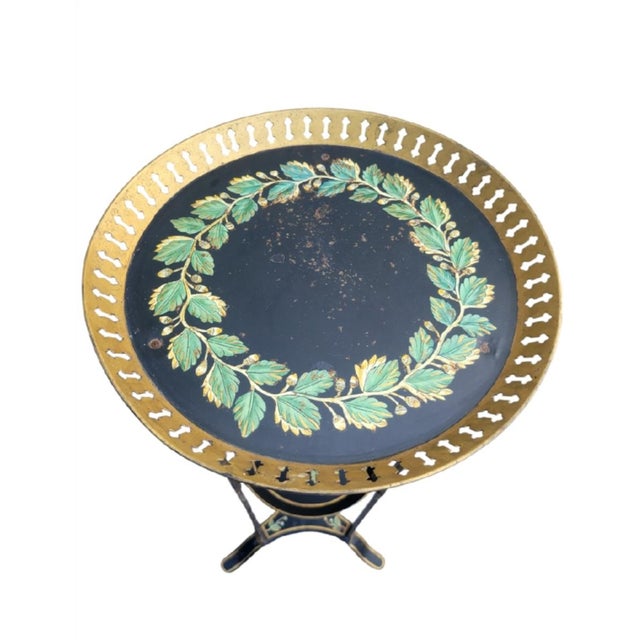 Hollywood Regency Vintage John Richard Metal Tole Hand Painted Plant Stand, Drink Table For Sale - Image 3 of 8