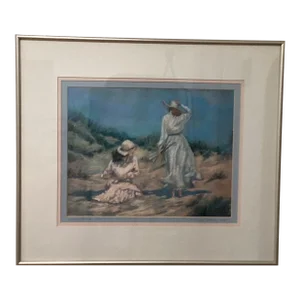 Original Limited Edition Lithograph 5 / 20 “ Katie Waiting “ by Tina Mazzoni Solarz Framed Signed