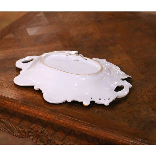 19th Century French Rouen Faience Decorative Vide-Poche Dish For Sale - Image 9 of 10