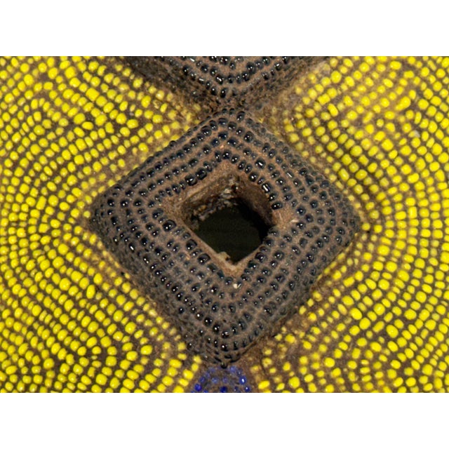 Green Handcrafted African Glass Beaded Carved Wood Mask For Sale - Image 8 of 12