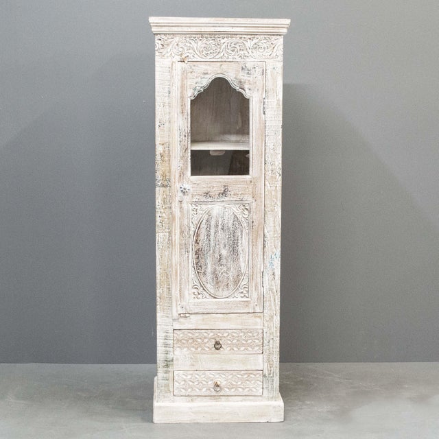 Nicely crafted single door cabinet made new from antique Indian architectural elements, perfect for adding a touch of...