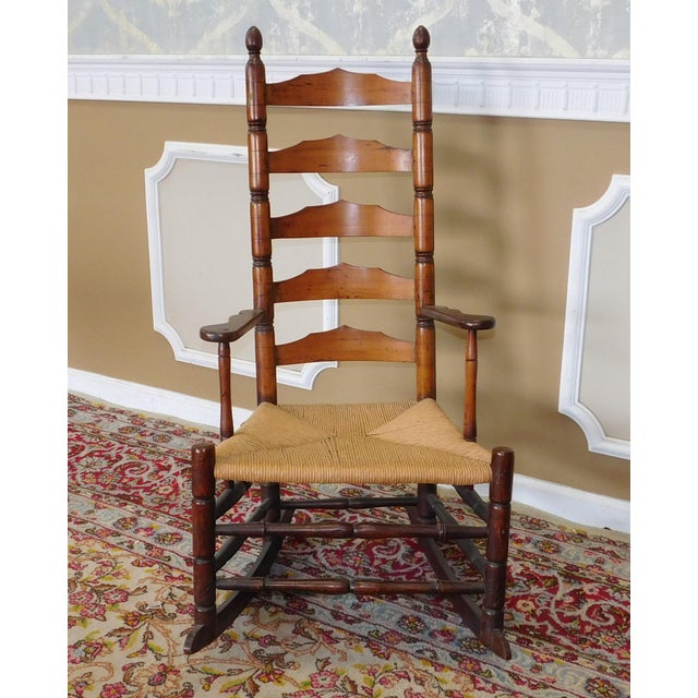 Antique 19th Century New England Maple Shaker Ladder Back Rocker