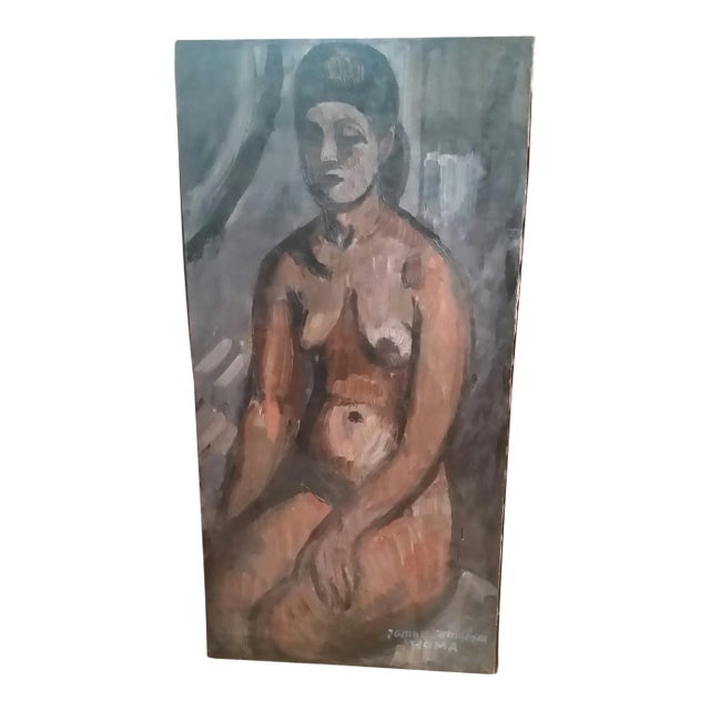 1950s Vintage Signed Nude Oil on Canvas Painting, Unframed For Sale