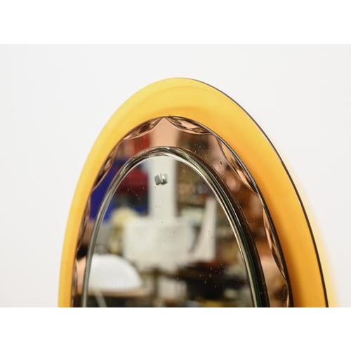Italian Oval Orange and Pink Beveled Mirror attributed to Antonio Lupi for Cristal Luxor, 1960s For Sale - Image 3 of 18