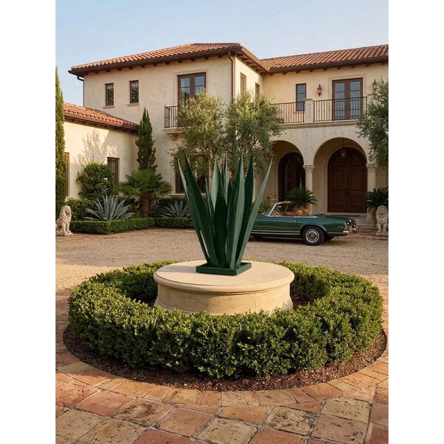 Handcrafted Moroccan Green Sculptural Metal Agave For Sale - Image 9 of 12