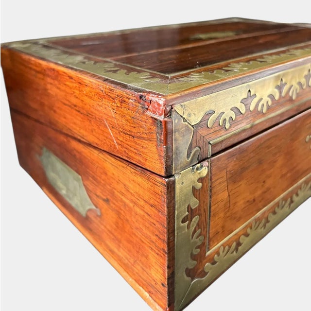 Wood Antique Victorian Early 19th C Brass Bound Mahogany Lap Desk Writing Box For Sale - Image 7 of 15