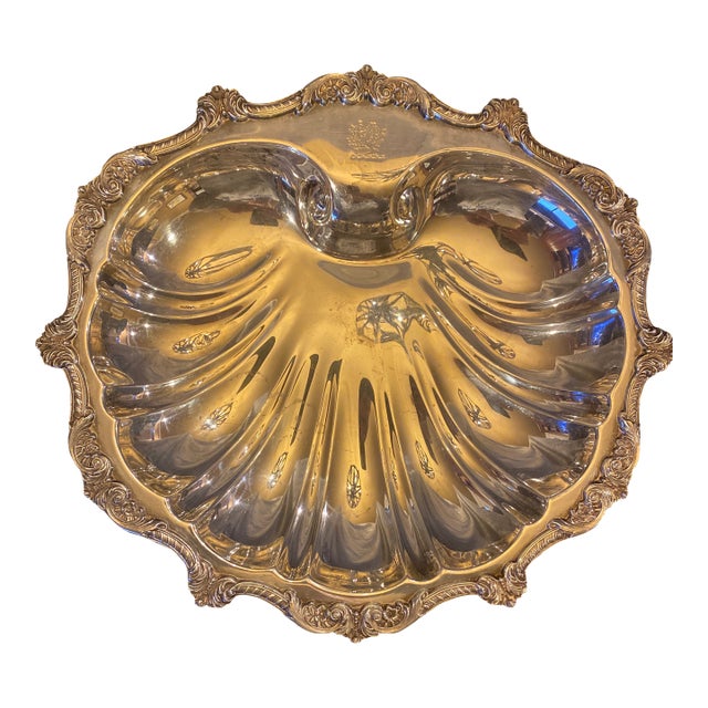 Vintage Poole Silver Co Old English Large Footed Shell Dish Griffin Crest For Sale