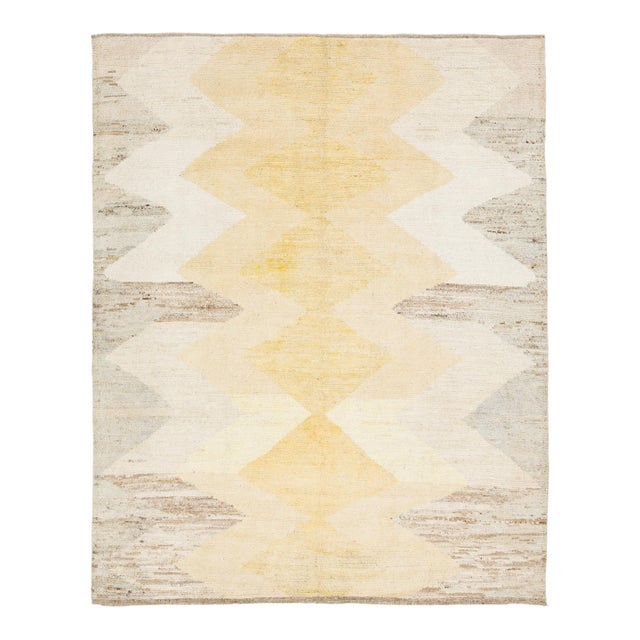 Modern Moroccan Style Wool Rug With Diamond and Zigzag Motifs in Neutral Tones For Sale