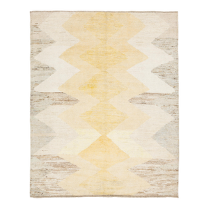 Modern Moroccan Style Wool Rug With Diamond and Zigzag Motifs in Neutral Tones