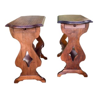 1950s Pair of Cigar Tables With Pull Out Ashtray Shelf and Brass Cigarette/Cigar Holder For Sale