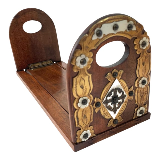 Antique Victorian Walnut & Brass Mounted Sliding Bookends For Sale