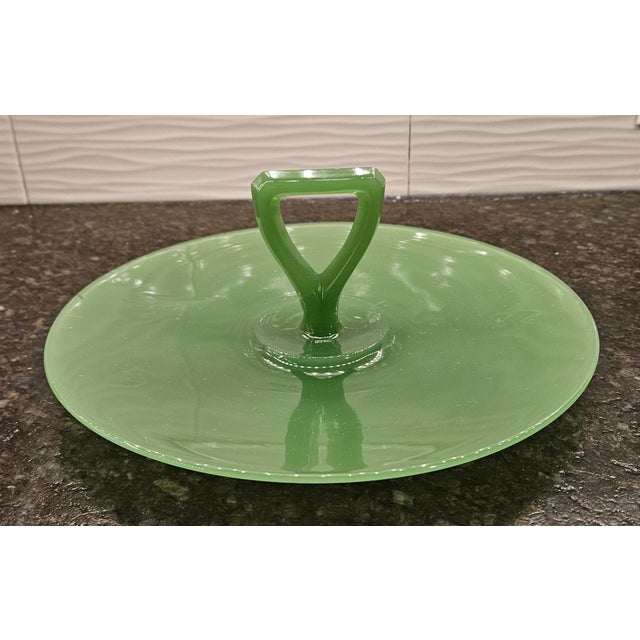 Mid-Century Modern Vintage 1950’s, Green Jadeite, Northwood Co., Tid-Bit Server. For Sale - Image 3 of 11