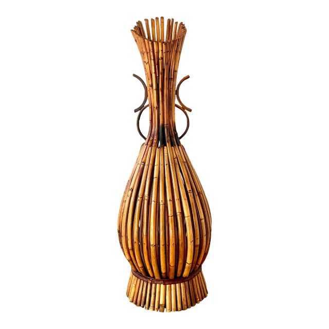 Vintage Boho Bent Bamboo Floor Vase For Sale