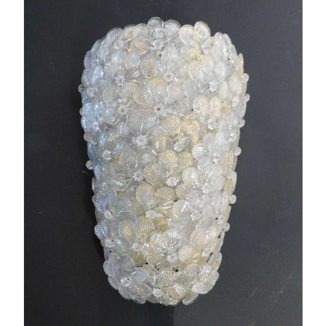 Vintage Italian wall lights with clear and gold hand blown Murano glass flowers / Made in Italy in the 1960s by Barovier e...