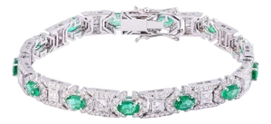 Natural Zambian Emerald Tennis Bracelet with Diamonds and 18k Gold