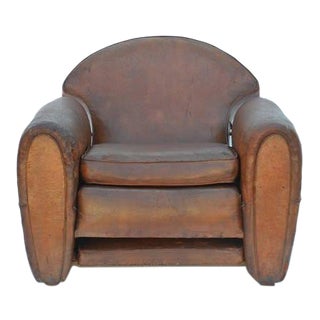 1930s Vintage Leather French Art Deco Adjustable Club Chair For Sale