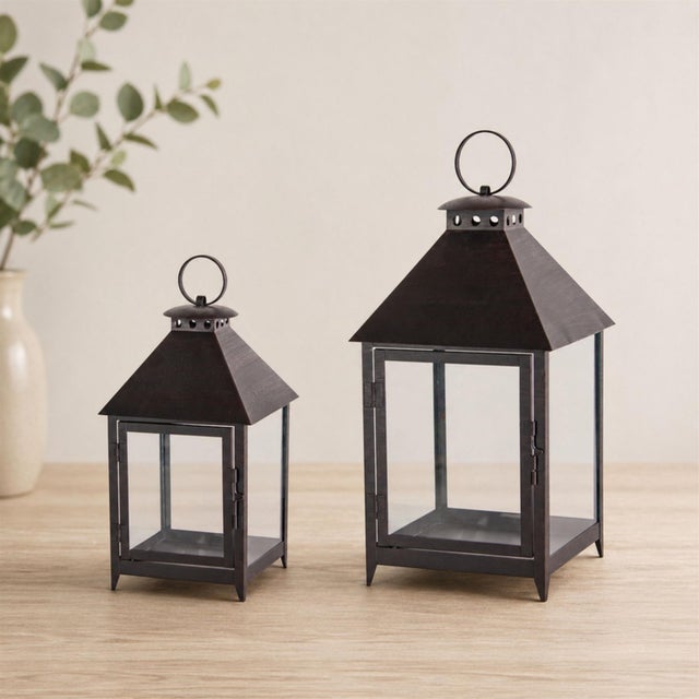 Modern Footed Iron Metal Lantern (Set of 2) For Sale - Image 3 of 5