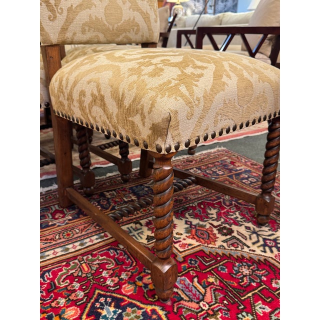 French French Louis XIII Style High Back Damask Dining Chairs, Set of Six For Sale - Image 3 of 13