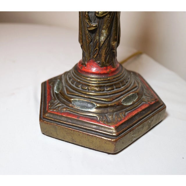 Antique Bronze Clad Glass Figural 4 Graces Putti Polychromed Electric Table Lamp For Sale - Image 9 of 12