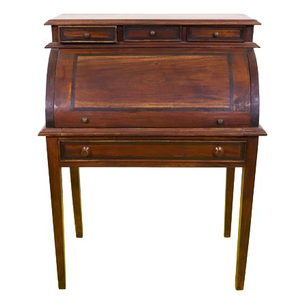 Wooden Roll-Top Secretaire with Three Drawer Lift | Chairish
