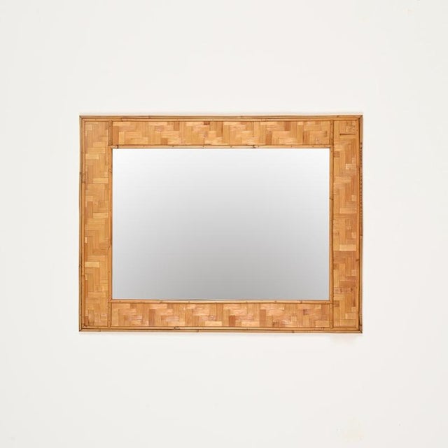Large French Riviera Rectangular Mirror in Bamboo and Woven Rattan, Italy, 1960s For Sale - Image 3 of 13