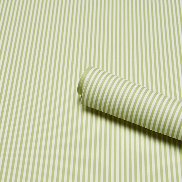 Contemporary Schumacher Emma Stripe Narrow Wallpaper In Leaf For Sale - Image 3 of 4