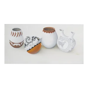 Vintage Native America Oil Pottery Painting Signed Alan W 15x30