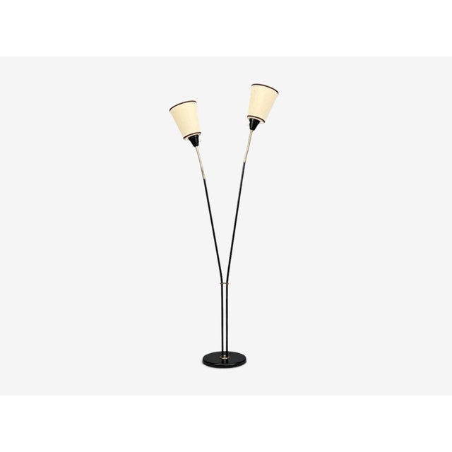 1960s Swedish Modern, Floor Lamp, Black Lacquered Metal, Brass, Fabric For Sale - Image 11 of 12
